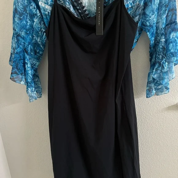 Elie Tahari Dress Rayna Blue Floral Sheer with black liner shell Size 8 NWT - Picture 10 of 12